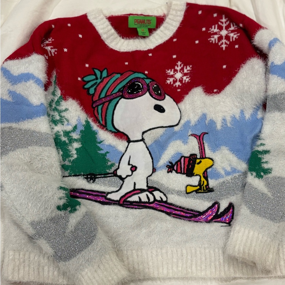 Peanuts Snoopy Ski Adventure Sweater - Red, White, Blue